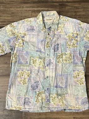 Men’s vintage cookie Street button down Hawaiian shirt lilac light blue sz L